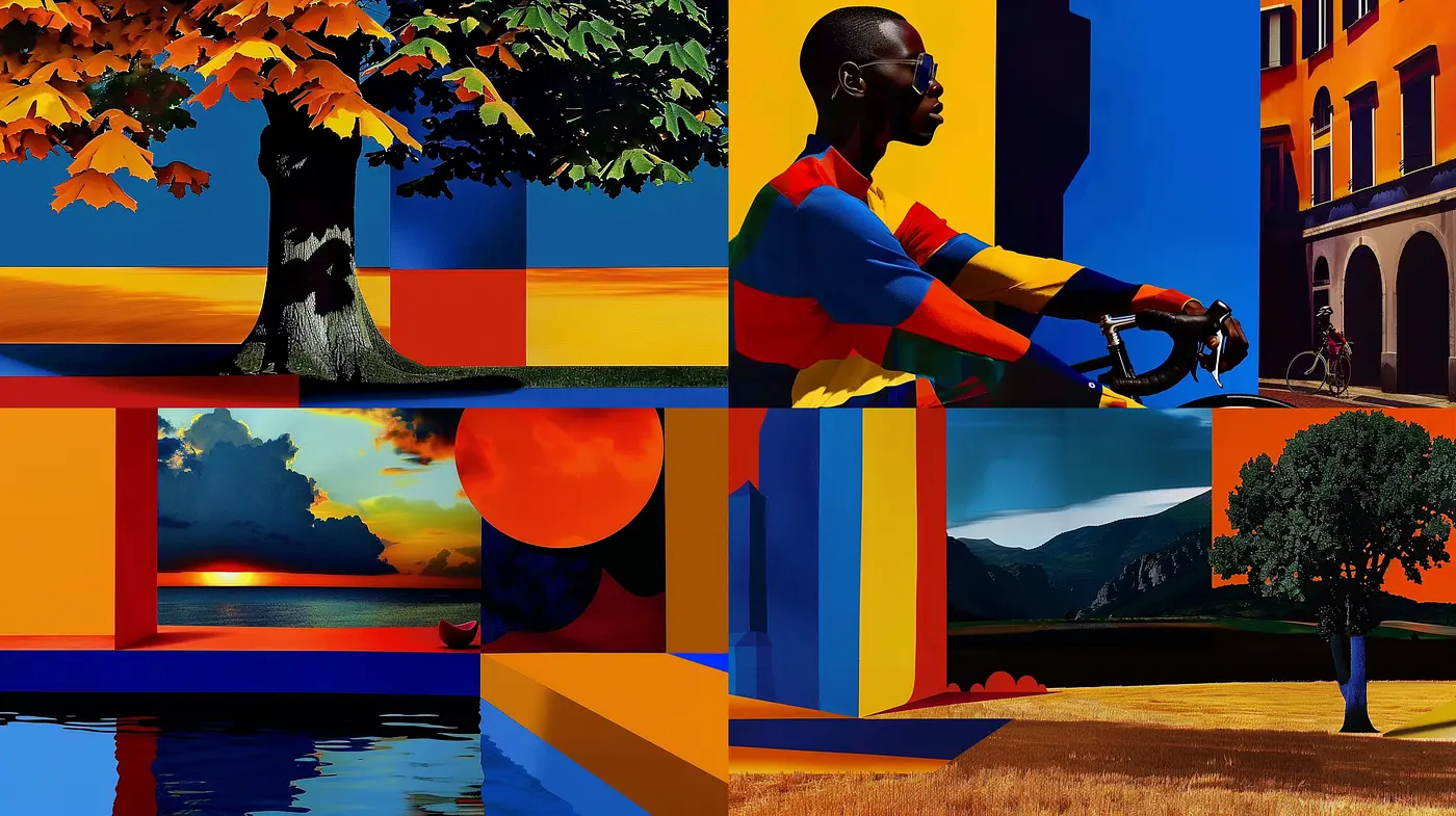 Saturated Spectrum: A Study in Bold Color Contrasts and Geometric Compositions - Midjourney sref style