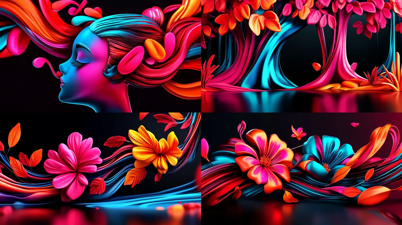 Neon Botanical Dreamscapes in Surreal Artistry - Midjourney sref style