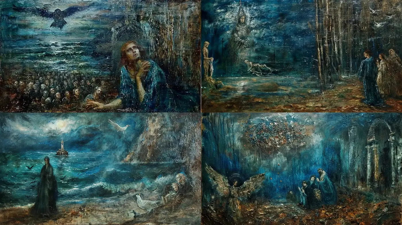 Eerie Underwater Dystopian Visions in Textured Oil - Midjourney sref style