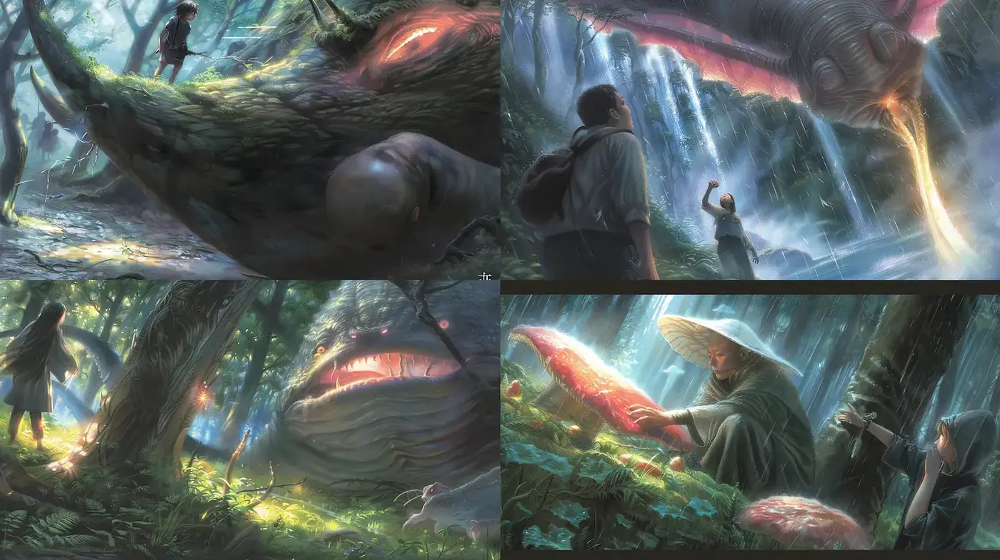 Enchanted Forests with Ethereal Creatures and Luminous Elements - Midjourney sref style