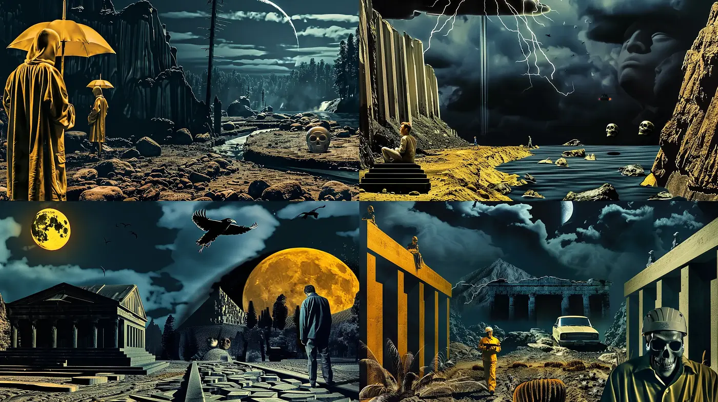 Surreal Nocturnal Dreamscape with Cinematic Overtones - Midjourney sref style
