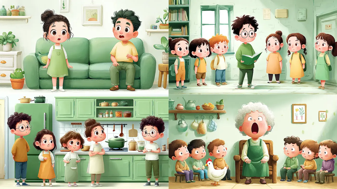 Charming Whimsical Illustrations with Nostalgic Domestic Scenes - Midjourney sref style