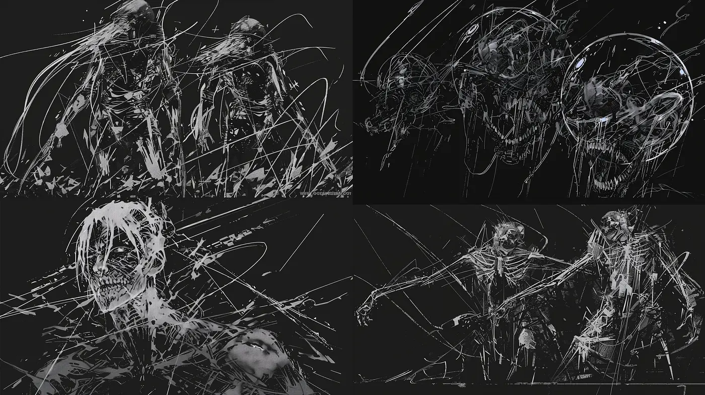 Monochromatic Abstract Expressionism with Chaotic Brushwork - Midjourney sref style