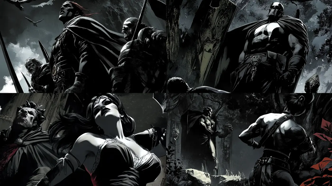 Noir-Inspired Cinematic Comic Artistry - Midjourney sref style