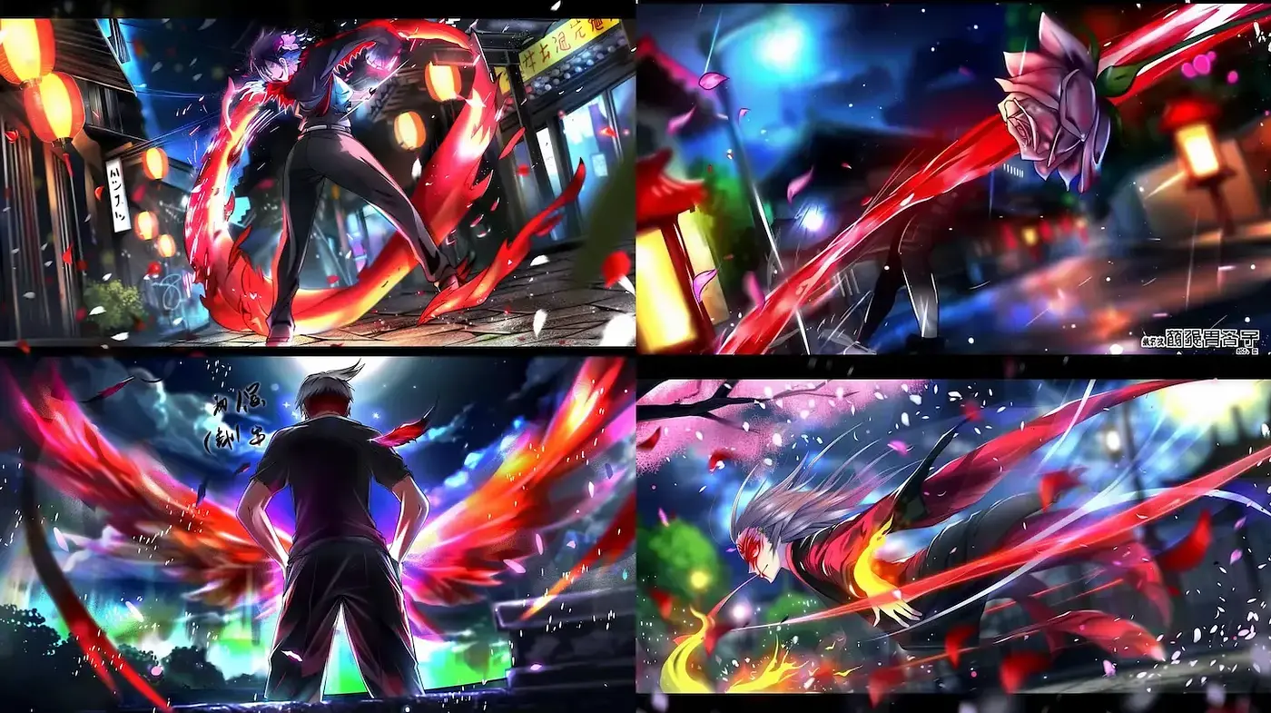 Dynamic Illustrations with Vibrant Color Play and Ethereal Motifs - Midjourney sref style