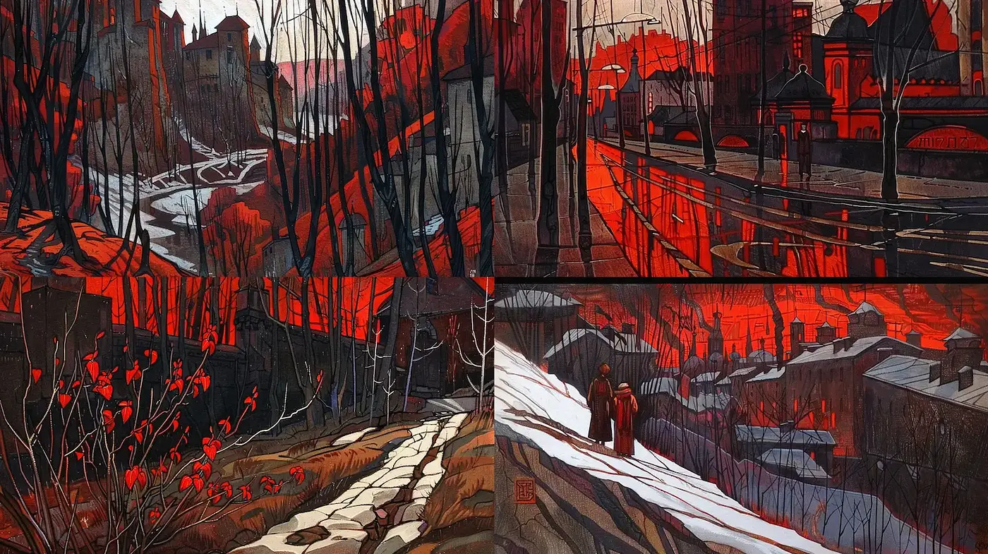 Hauntingly Beautiful Illustrations with a Distinctive Color Harmony and Textural Depth - Midjourney sref style