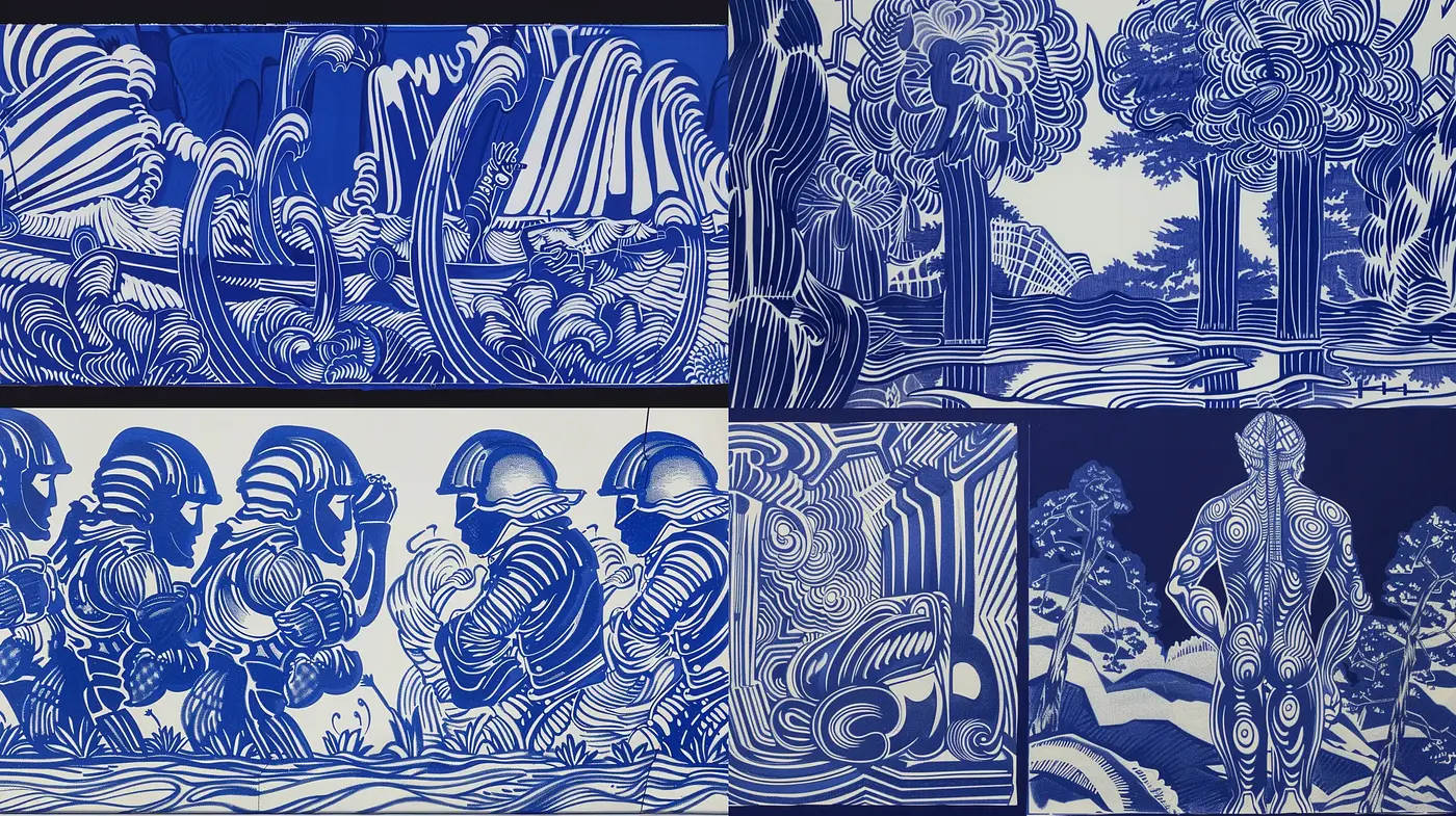 Cerulean Dreamscape: A Homage to Traditional Woodblock Printmaking - Midjourney sref style