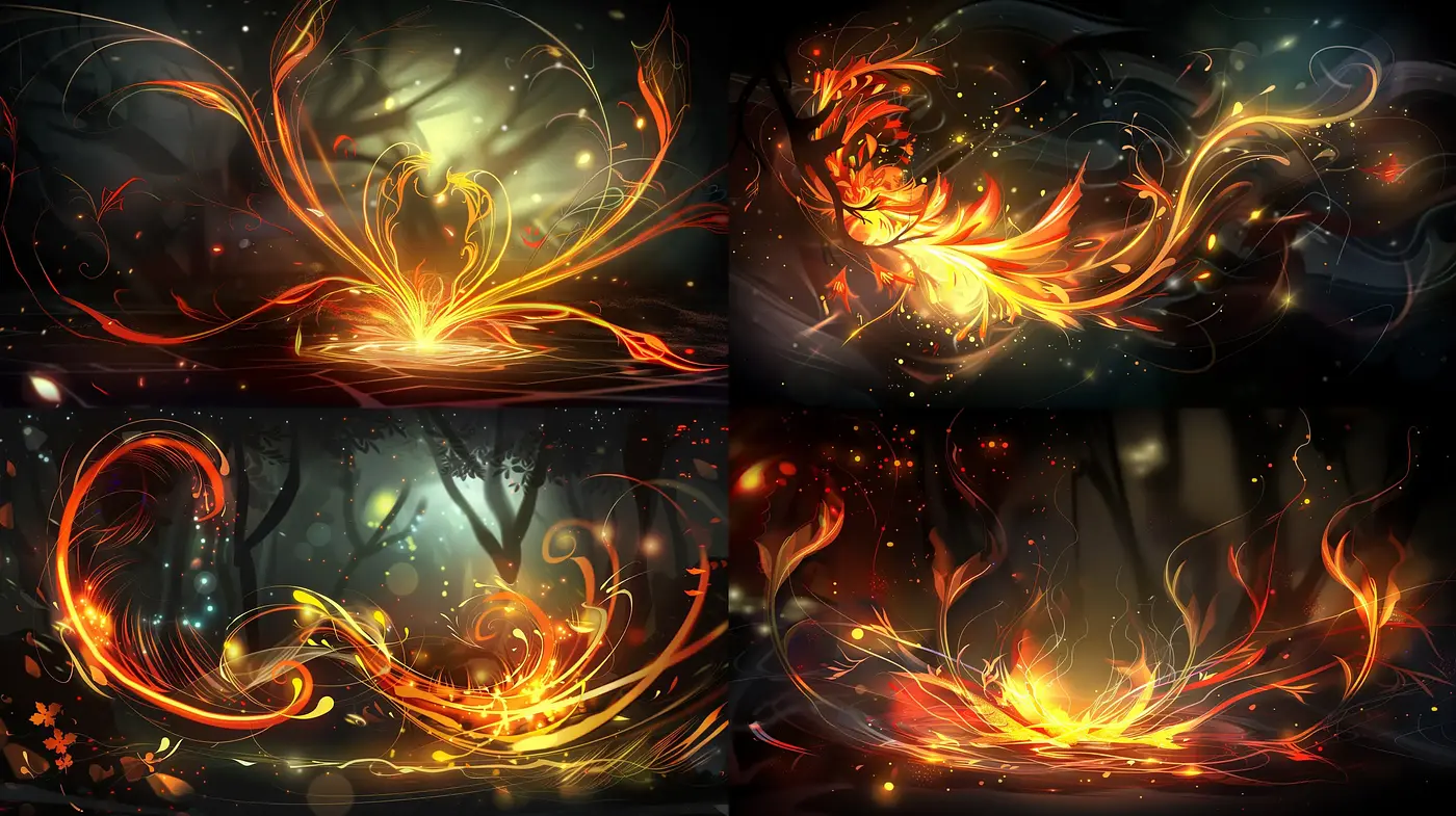 Luminous Ethereal Swirls with a Fiery Glow - Midjourney sref style