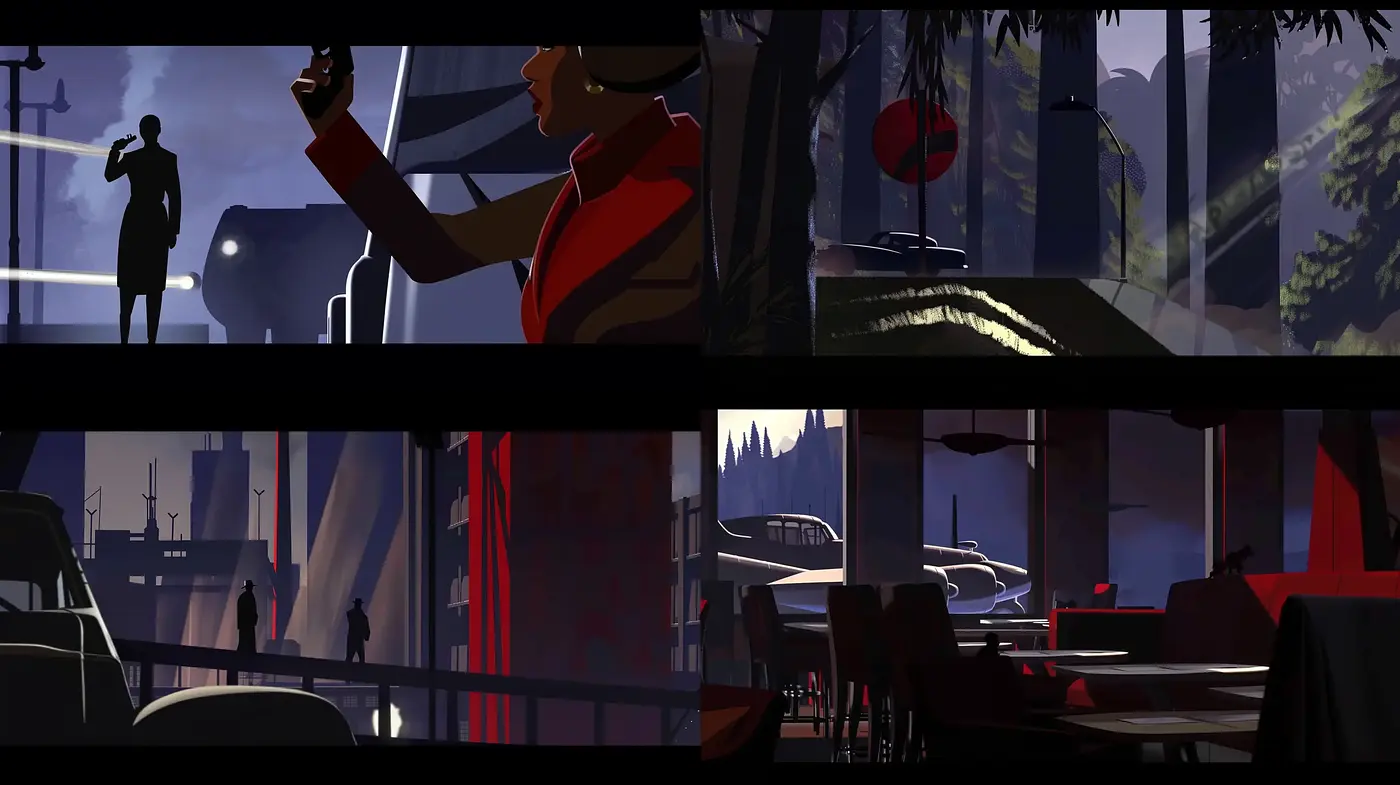 Dusky Hues and Bold Contrasts: A Cinematic Homage Inspired by Neo-Noir Aesthetics - Midjourney sref style