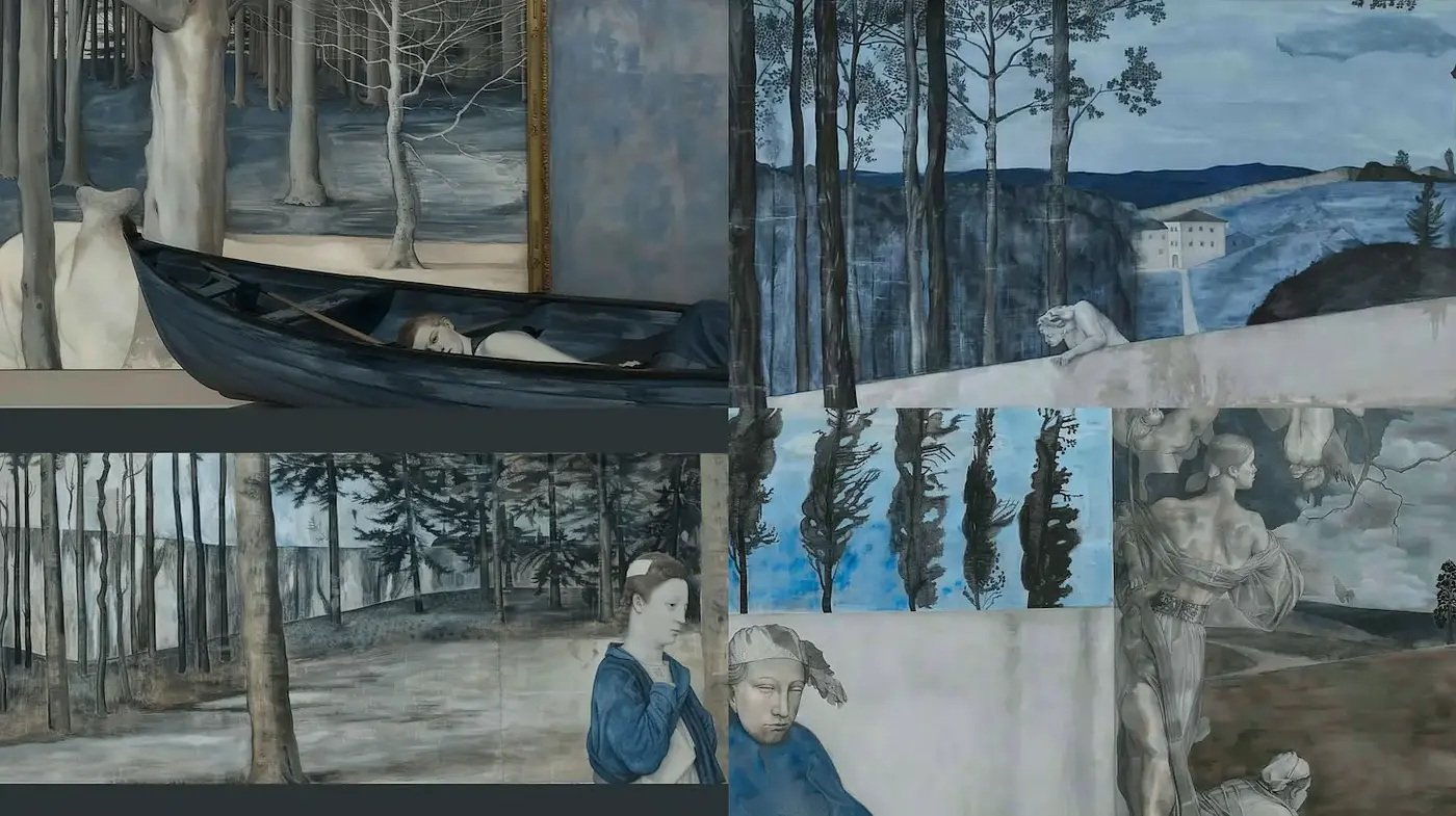 Ethereal and melancholic landscapes with a touch of classical realism - Midjourney sref style
