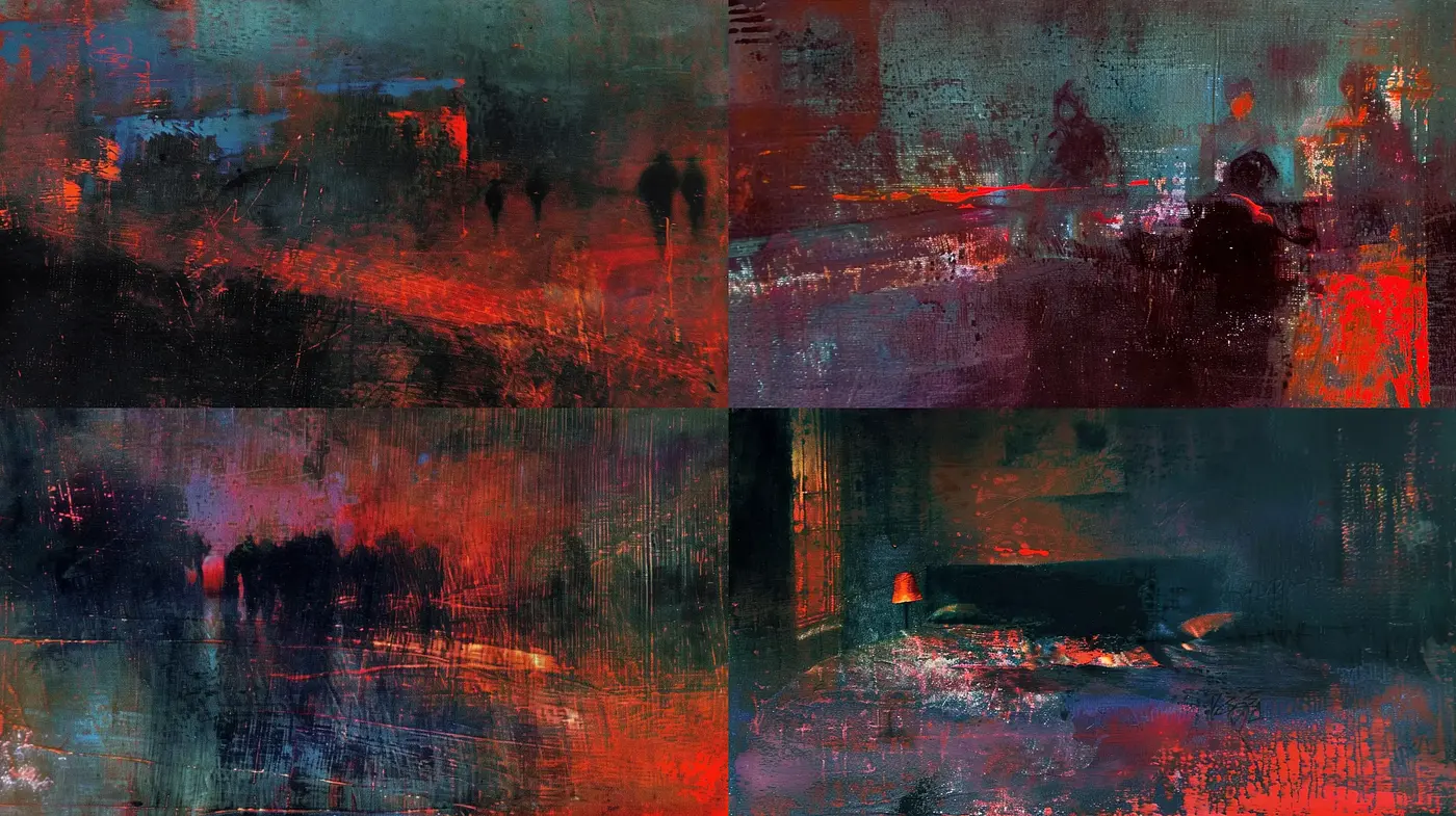 Abstract Nocturnal Hues with Textural Depth - Midjourney sref style