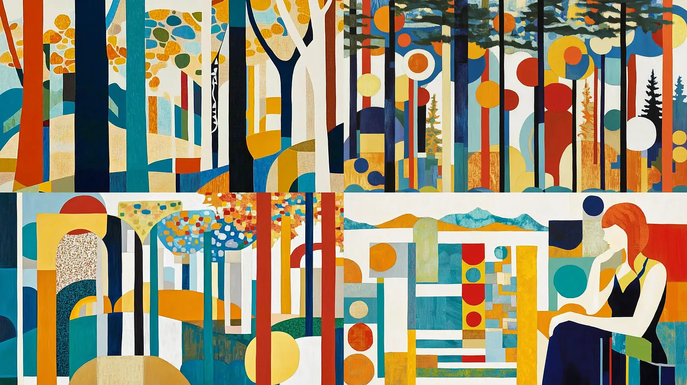 Geometric Forest Fusion with Warm Tones - Midjourney sref style