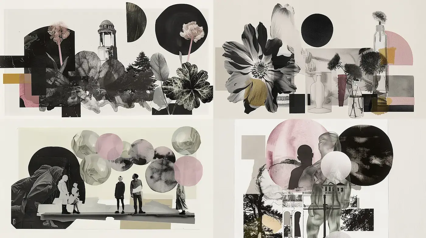 Contemporary Mixed Media Collage with a Sense of Abstraction and Depth - Midjourney sref style