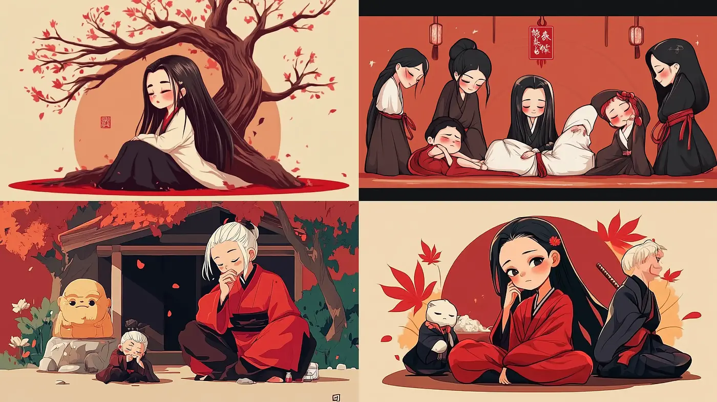 Harmonious East Asian Illustrative Narratives - Midjourney sref style