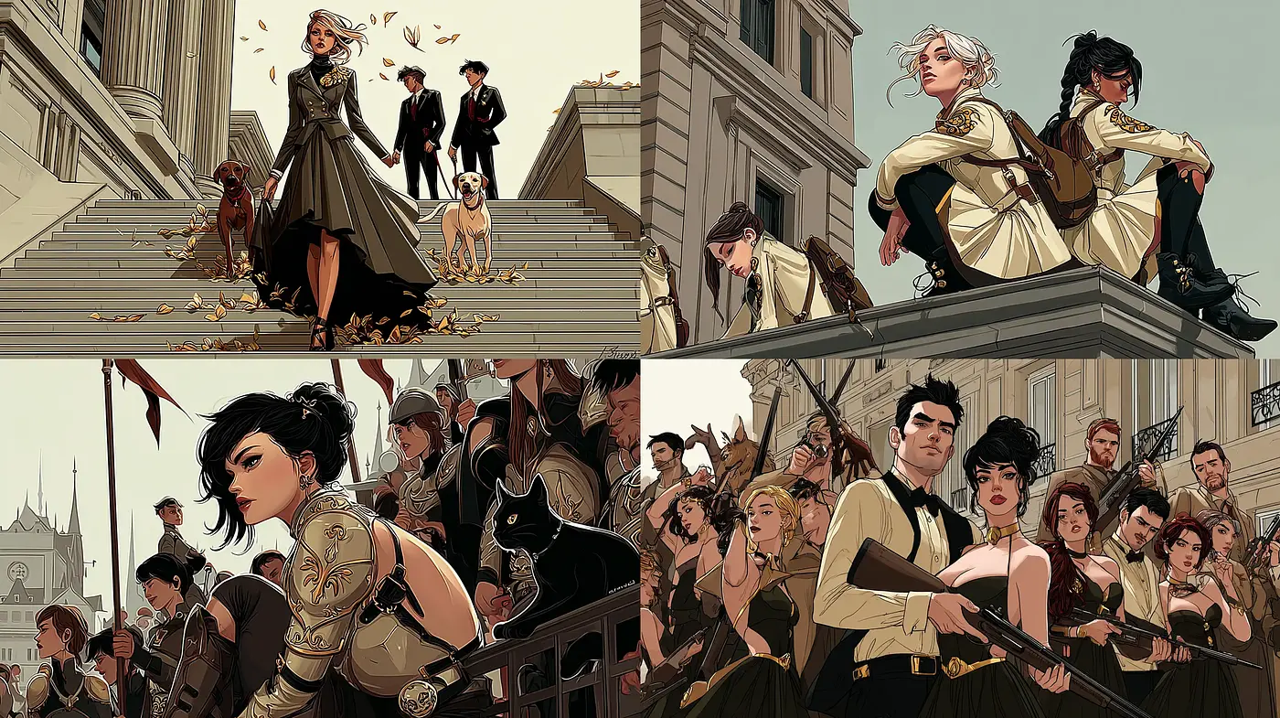 Stylized Illustrative Art with a Vintage Glamour and Dark Undertones - Midjourney sref style
