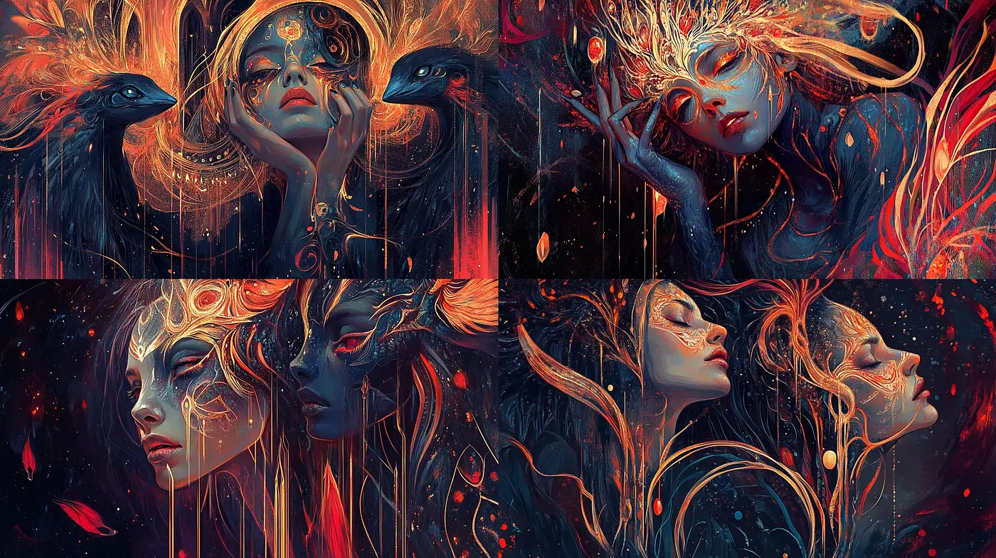 Ethereal Dreamscape: A Fusion of Surreal Portraiture with Cosmic Elements - Midjourney sref style