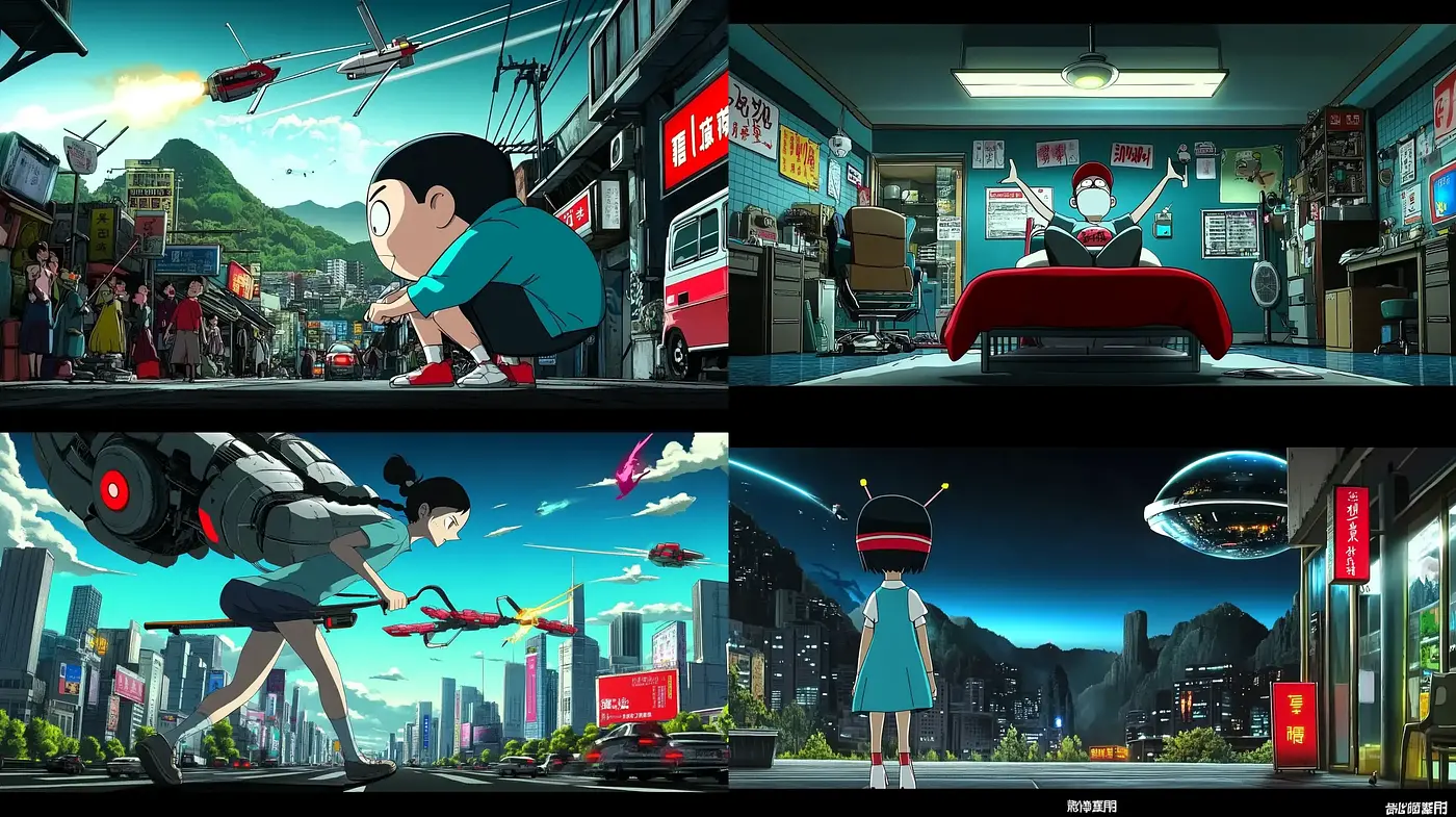 Futuristic Urban Dreamscape with a Retro Comic Aesthetic - Midjourney sref style