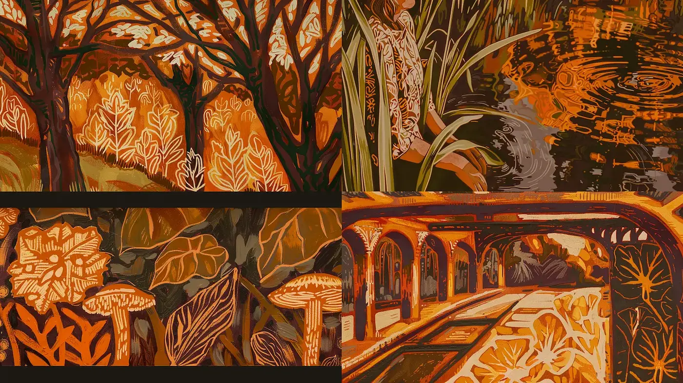 A Harmonious Blend of Nature and Artistry in Earthy Tones - Midjourney sref style