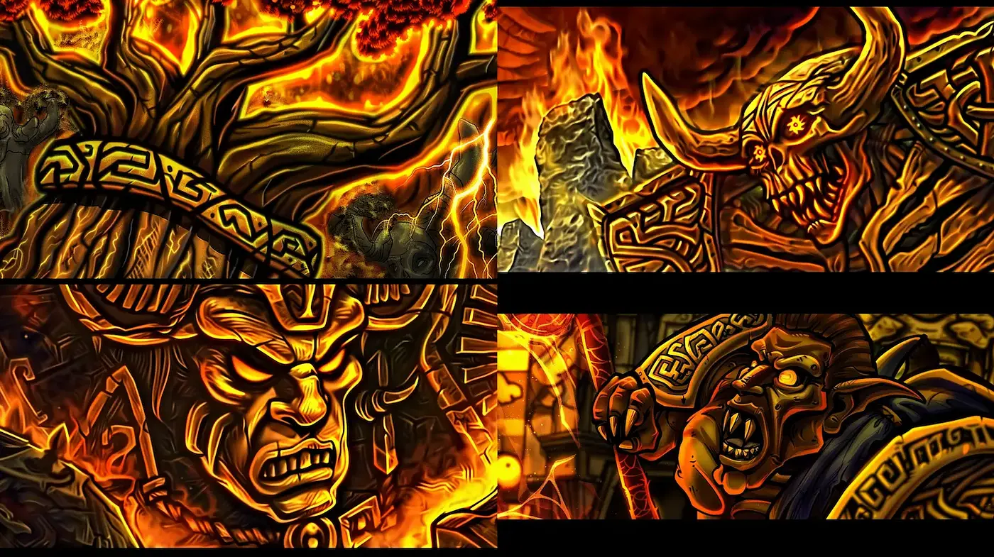 Epic and Dramatic Mythological Illustrations with Fiery Accents - Midjourney sref style