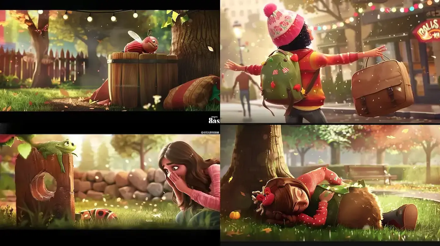 Whimsical and Lively Narrative in Playful Outdoor Settings - Midjourney sref style