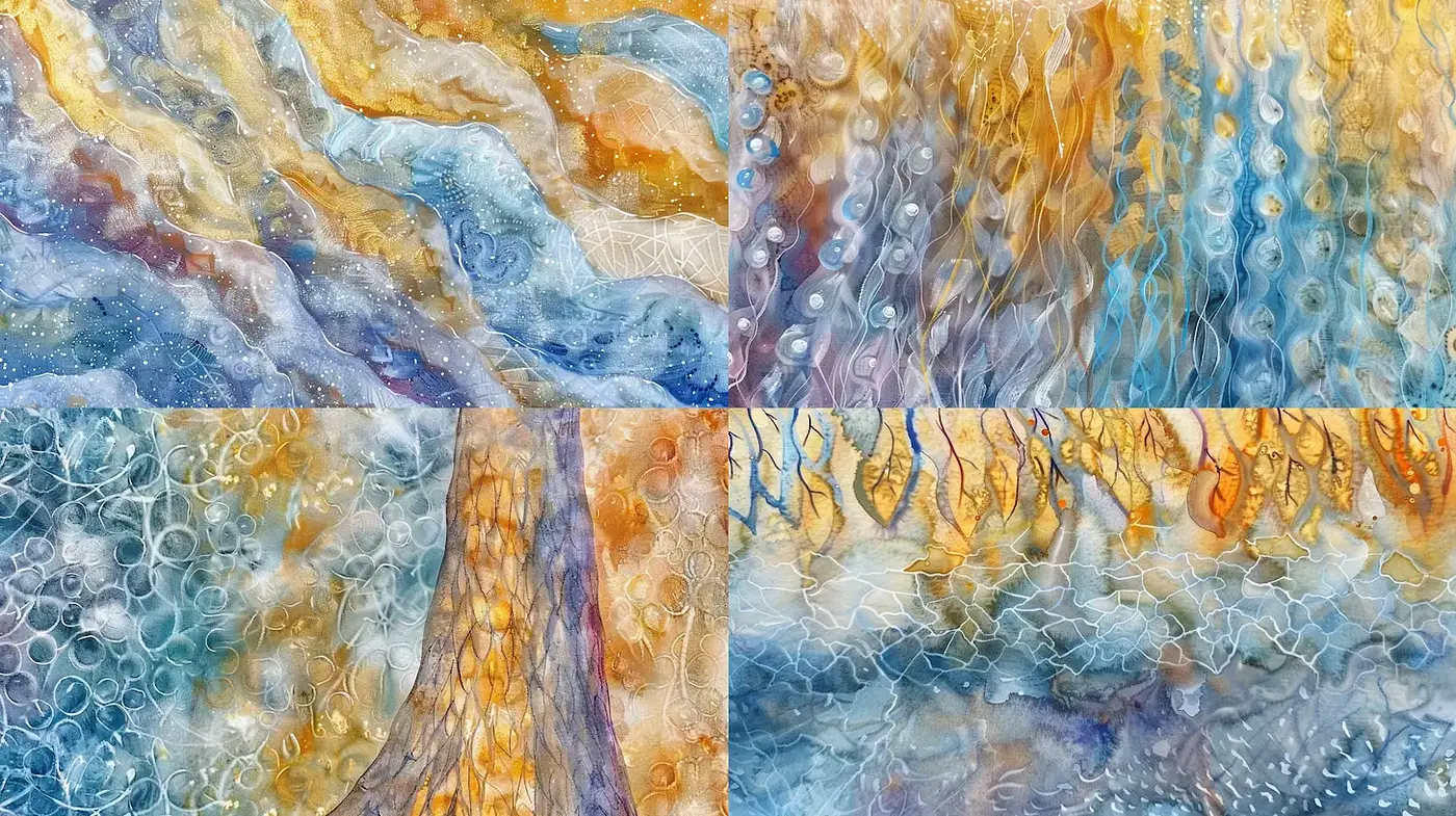Fluid and Ethereal Watercolor Abstract with Organic Forms - Midjourney sref style