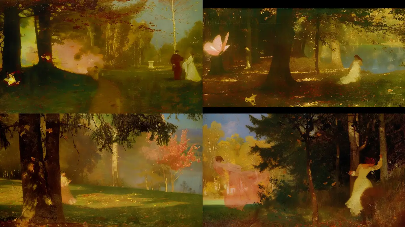 Whispering Hues of Twilight: An Impressionist's Dream Forest - Midjourney sref style