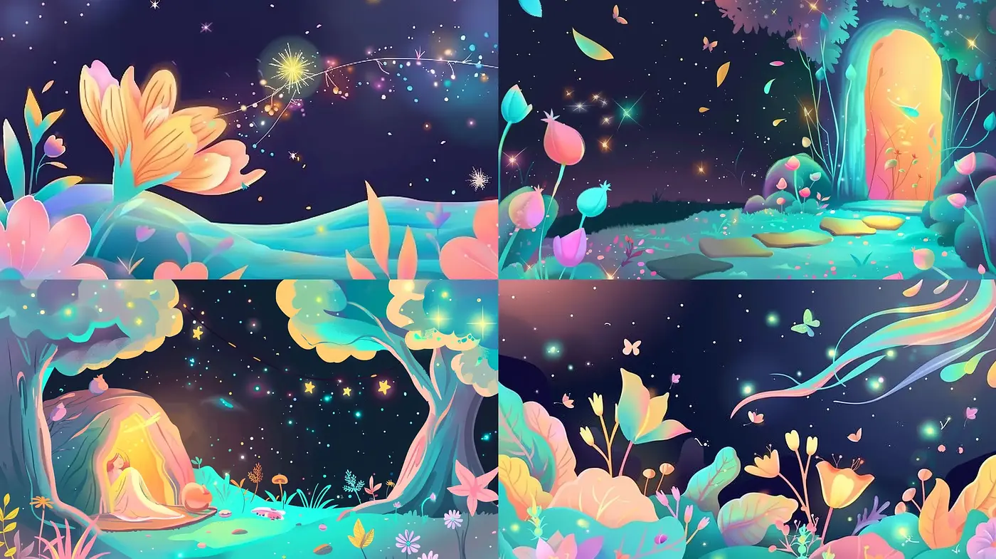Enchanted Twilight - A Dreamscape of Cosmic Florals and Ethereal Vistas - Midjourney sref style
