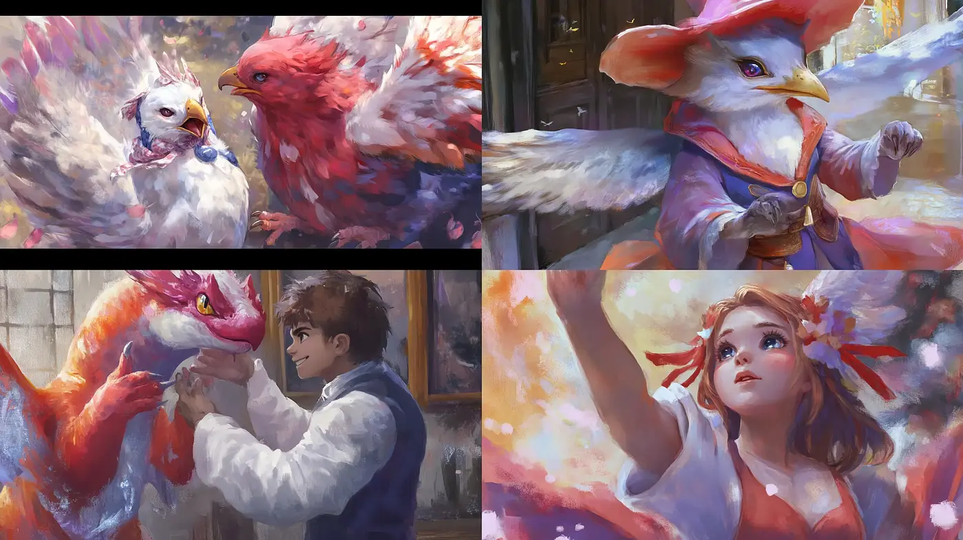 Whimsical Brushstrokes in a Fantastical Poultry Dreamscape - Midjourney sref style