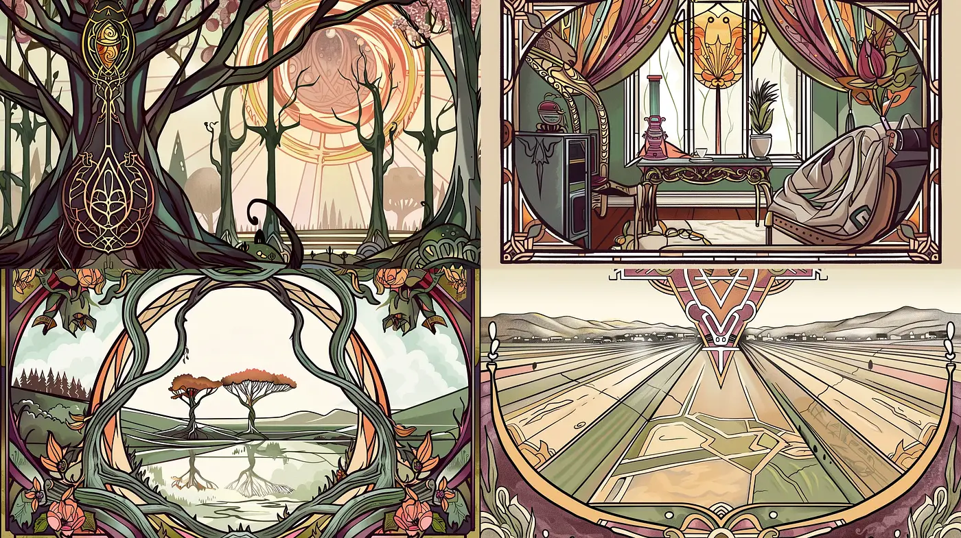Art Nouveau Reverie: An Homage to Organic Forms and Muted Tones - Midjourney sref style