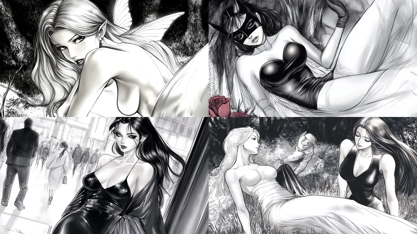 Monochromatic Elegance with a Hint of Sultry Enigma - Midjourney sref style