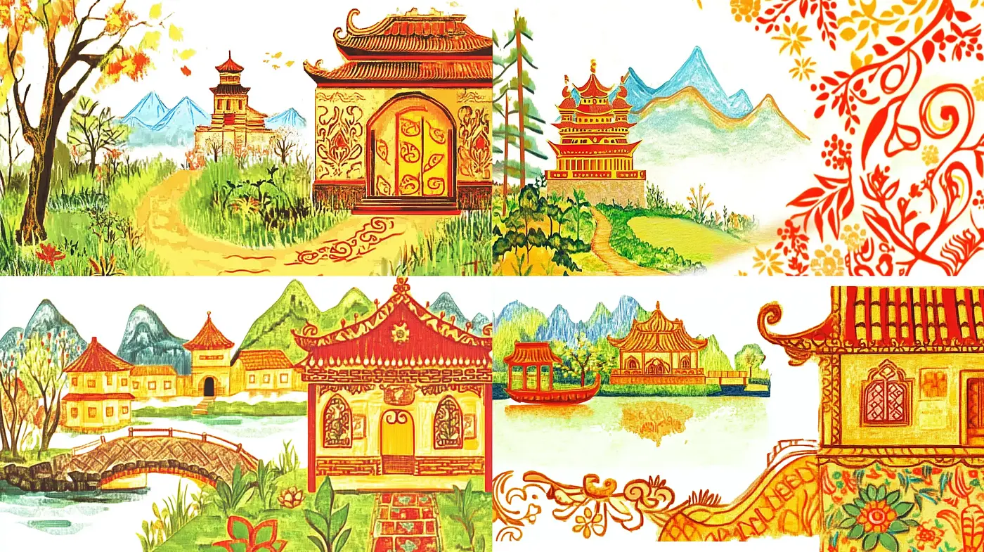 Harmonious Fusion of Traditional Asian Motifs and Vibrant Folk Art - Midjourney sref style