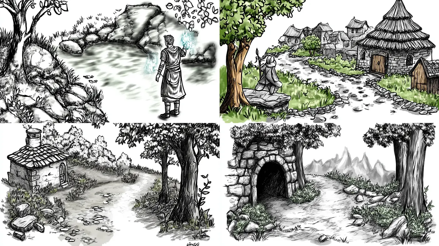 Timeless Ink Sketches of Rustic Landscapes - Midjourney sref style