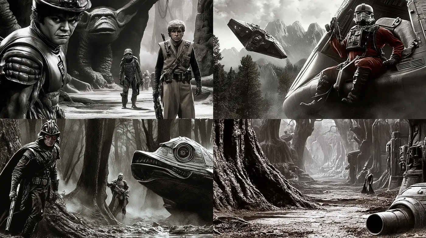 Monochromatic Sci-Fi Vision: An Homage to Classic Cinema - Midjourney sref style
