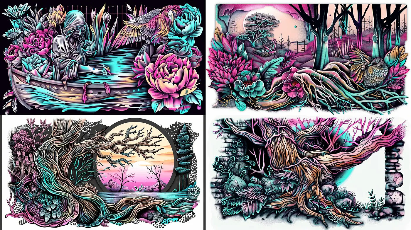 Vibrant Nature Fantasy with Surrealist Overtones - Midjourney sref style