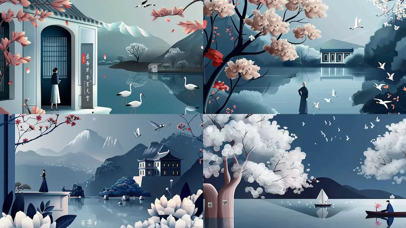 Serene Oriental Landscapes with Harmonious Elements - Midjourney sref style