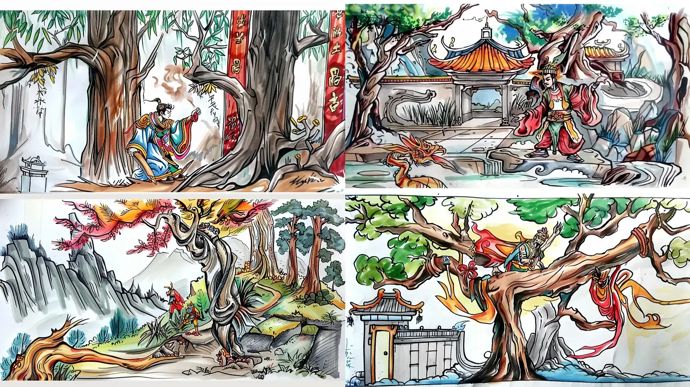 Ethereal Brushwork: A Fusion of Traditional Asian Art and Expressionist Strokes - Midjourney sref style