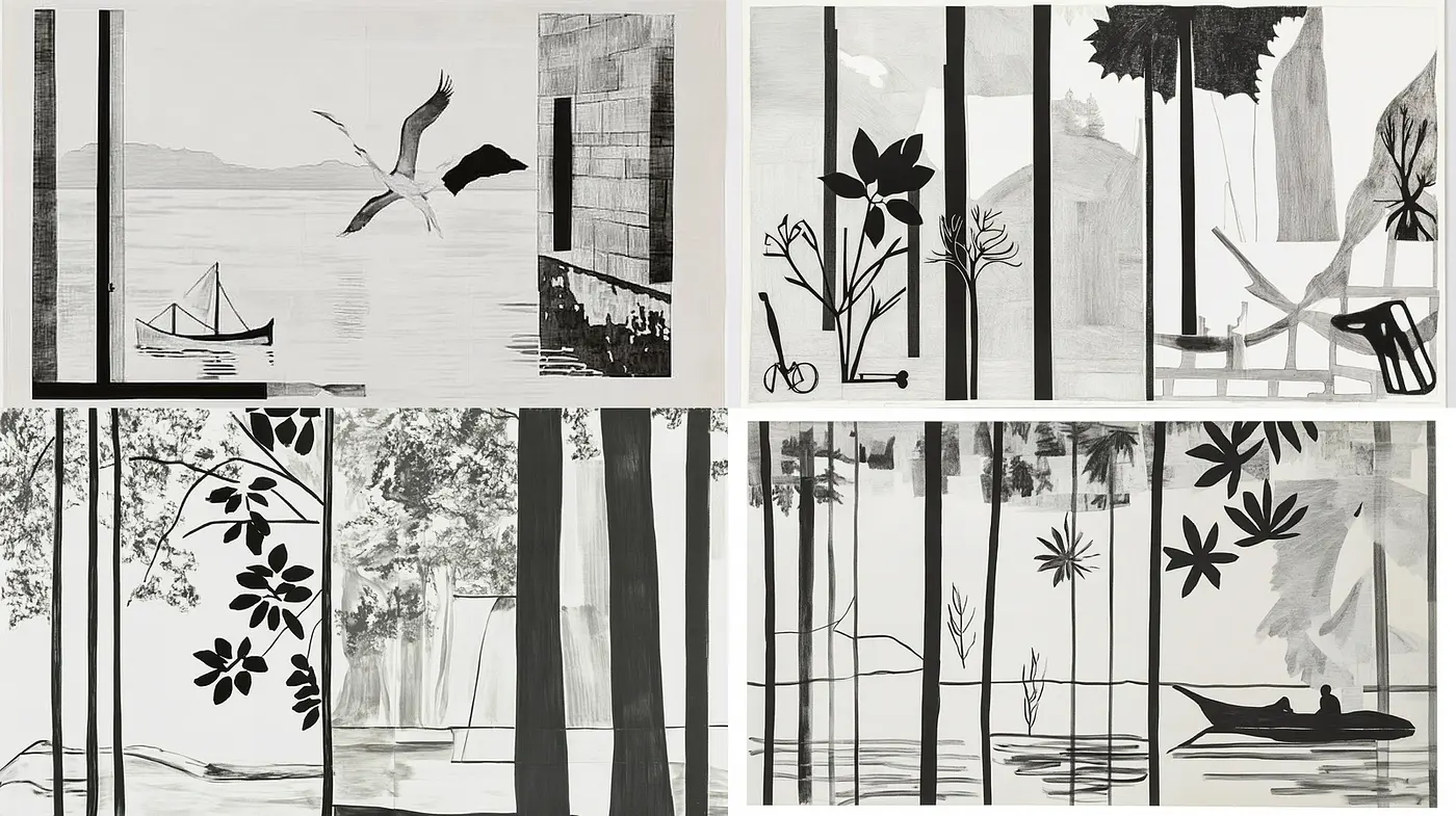 Monochromatic Naturalistic Abstractions with a Modernist Touch - Midjourney sref style