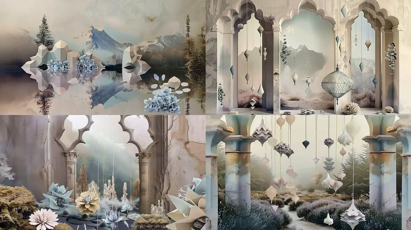 Ethereal Dreamscape Merging Nature and Architecture - Midjourney sref style