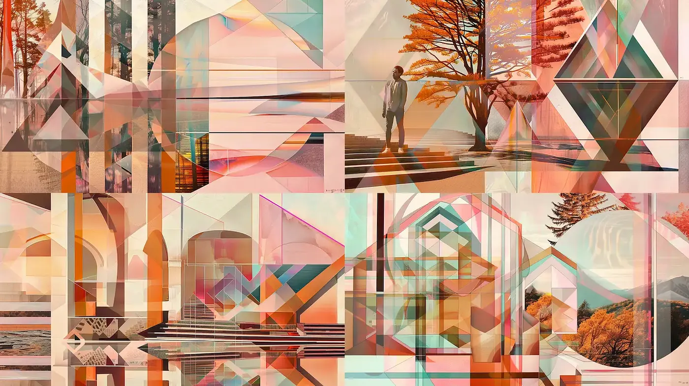 Geometric Abstraction with Ethereal Aesthetic in a Harmonious Color Palette - Midjourney sref style