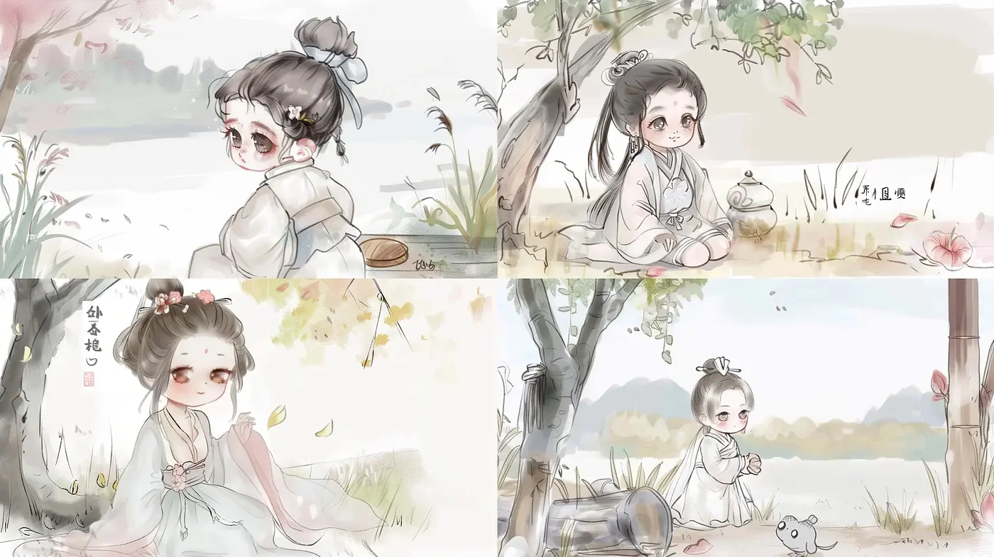 Serene Watercolor Washes with Delicate Anime Influence - Midjourney sref style