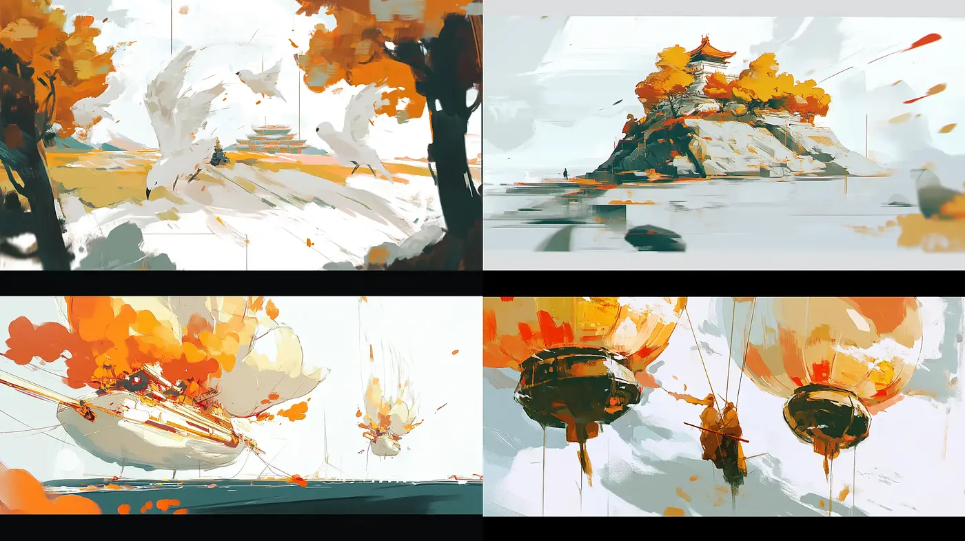 Dynamic Brushstroke Harmony in Autumnal Hues - Midjourney sref style