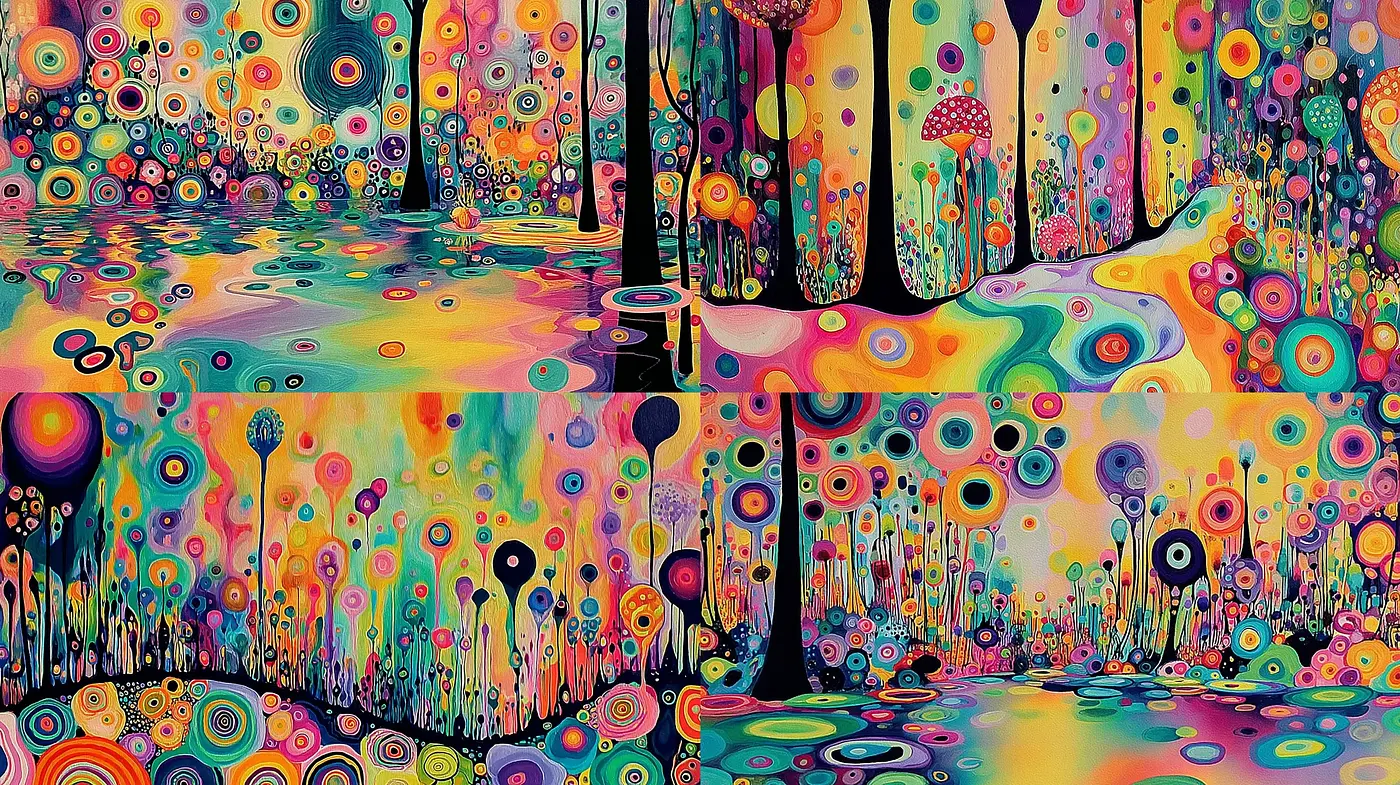 Vibrant Surrealist Landscapes Infused with Playful Whimsy - Midjourney sref style
