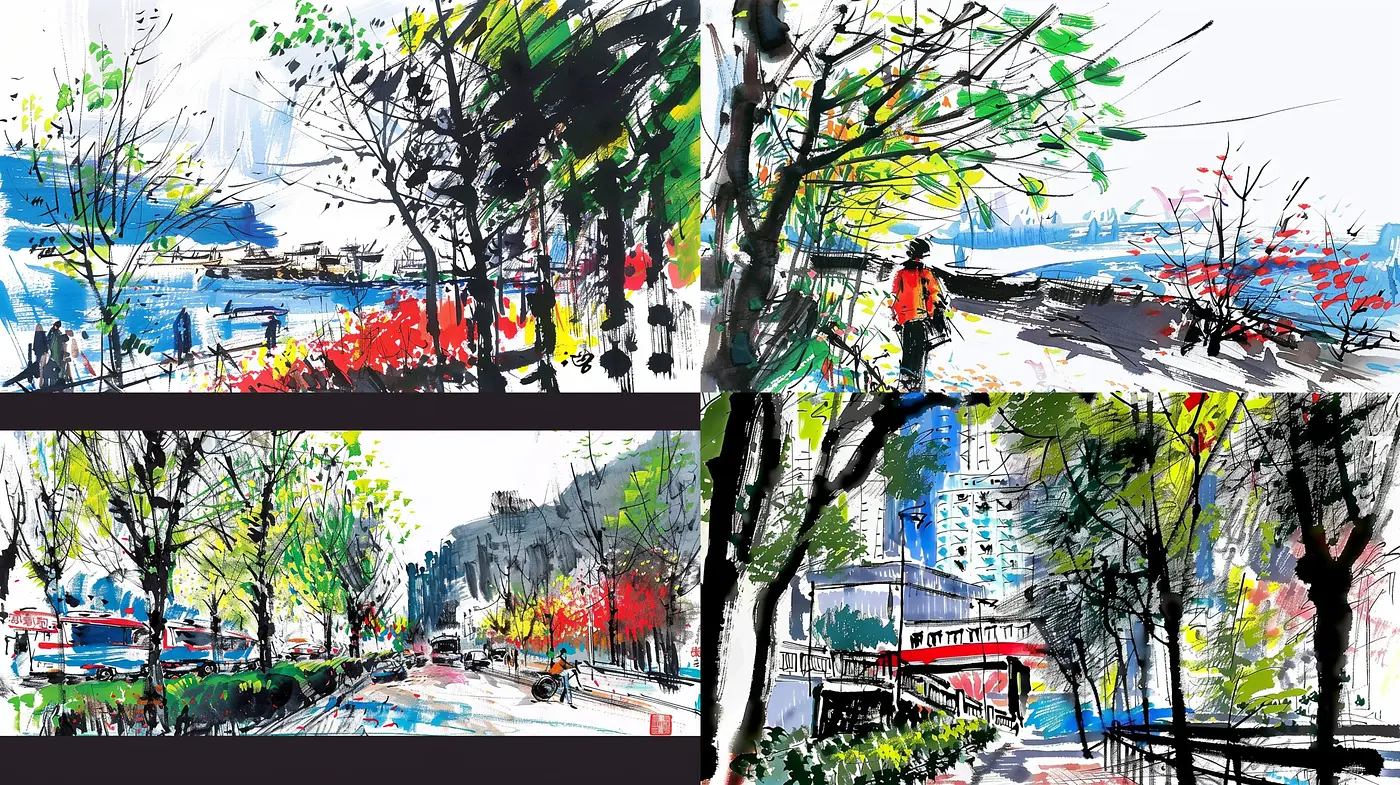 Dynamic Brushwork and Bold Urban Vivacity - Midjourney sref style