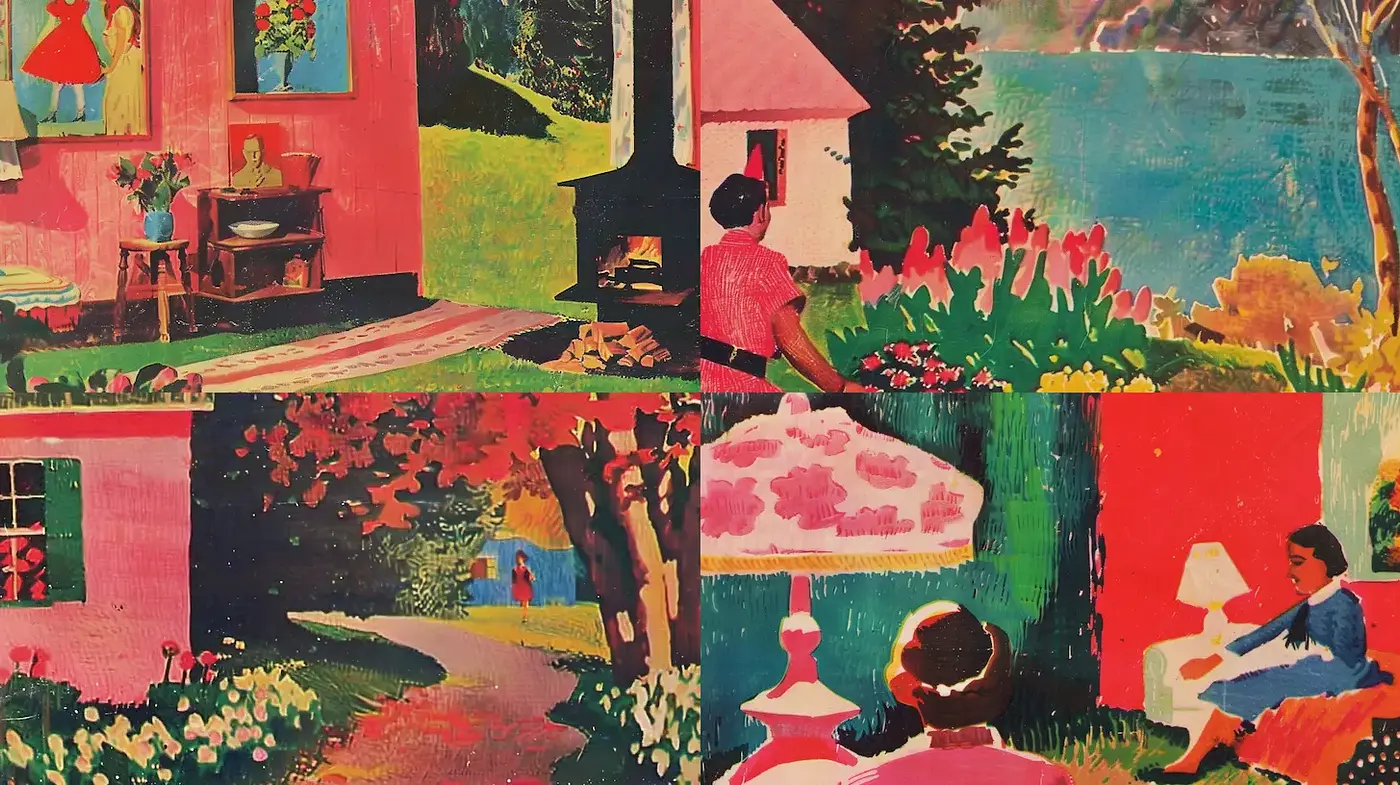 Vibrant and nostalgic mid-20th century illustrative style with a playful atmosphere - Midjourney sref style