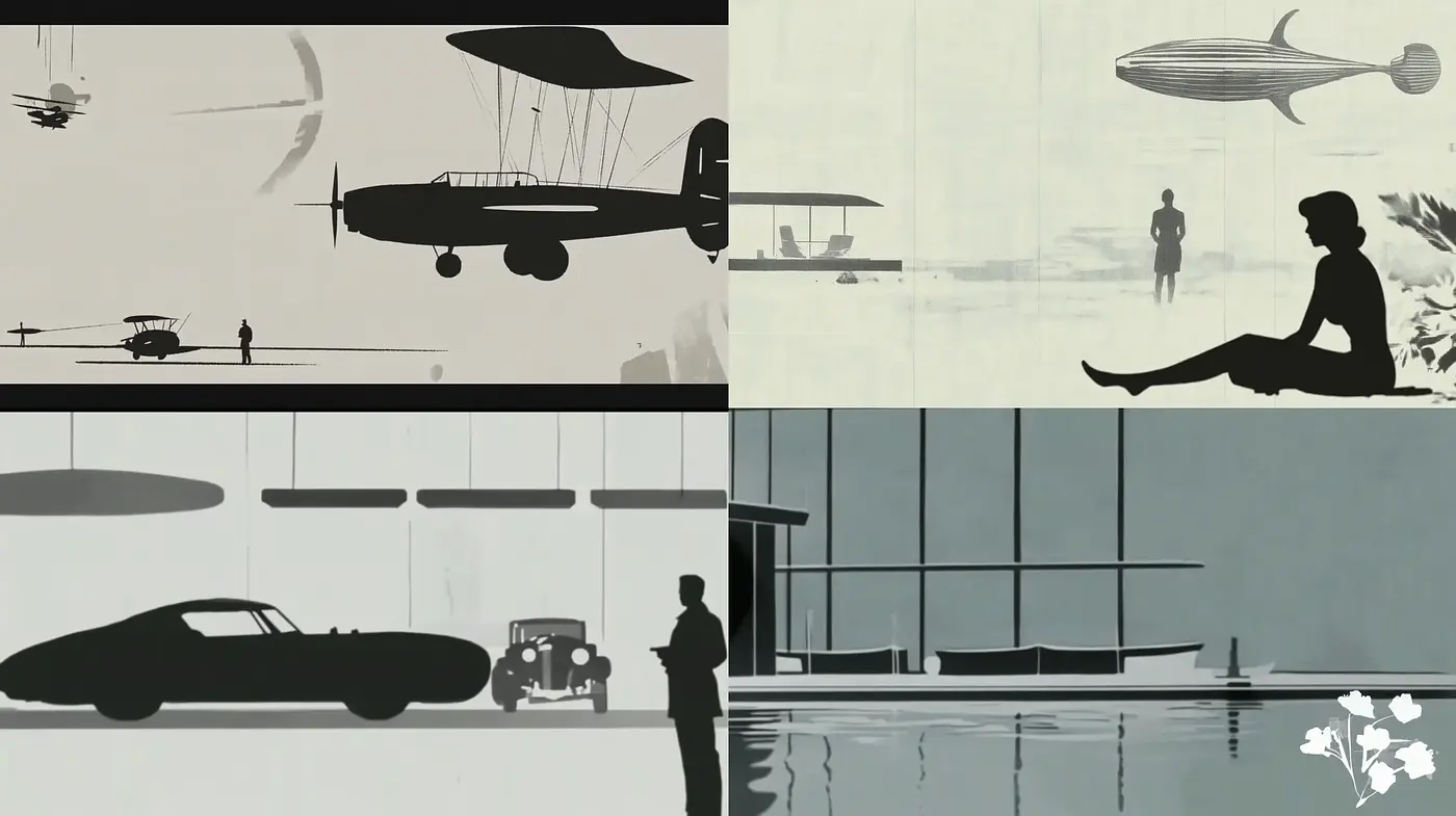 Monochromatic Elegance in Stylized Silhouettes - Midjourney sref style
