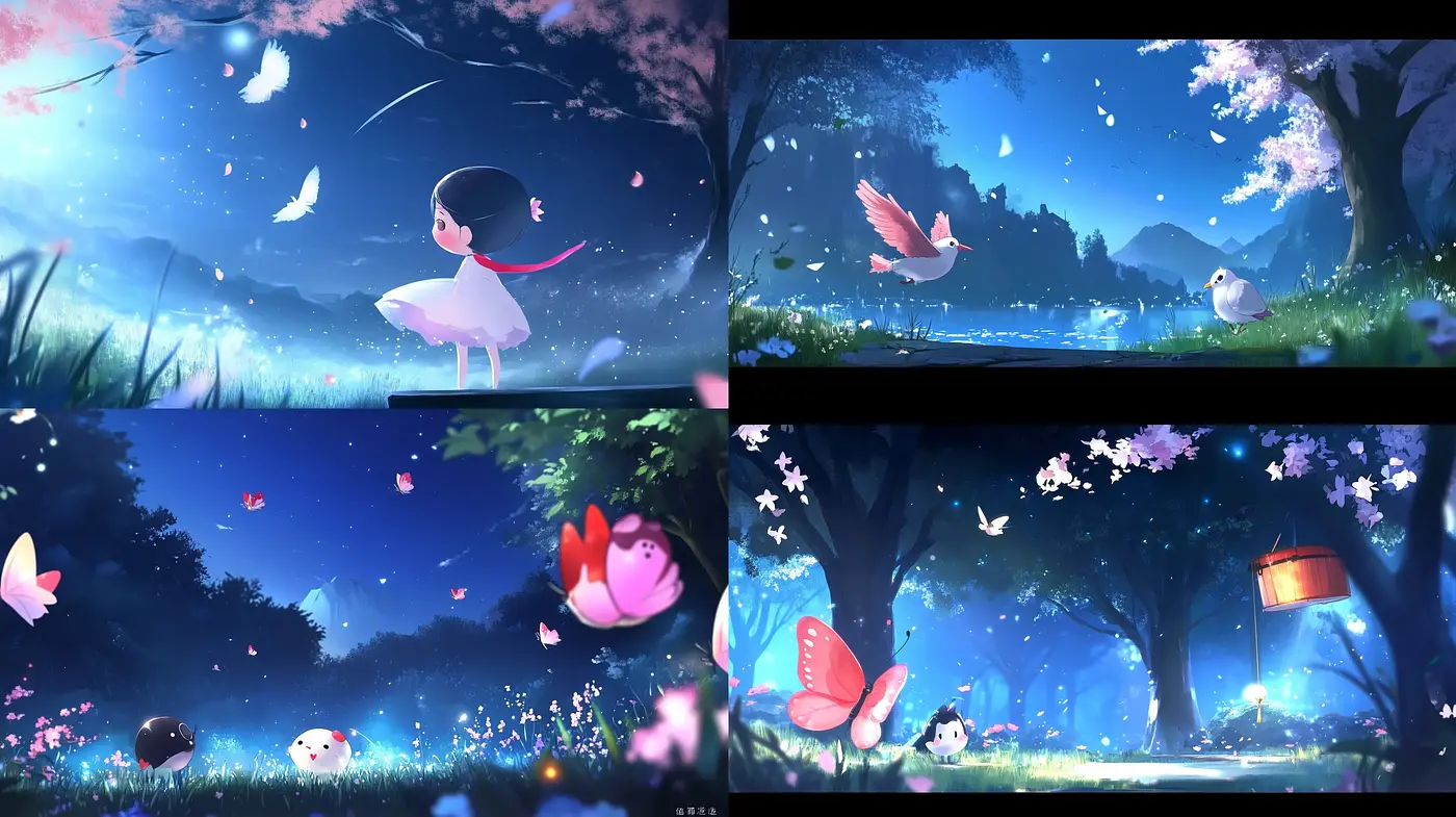 Enchanted Twilight Dreamscape with a Whimsical Anime Essence - Midjourney sref style