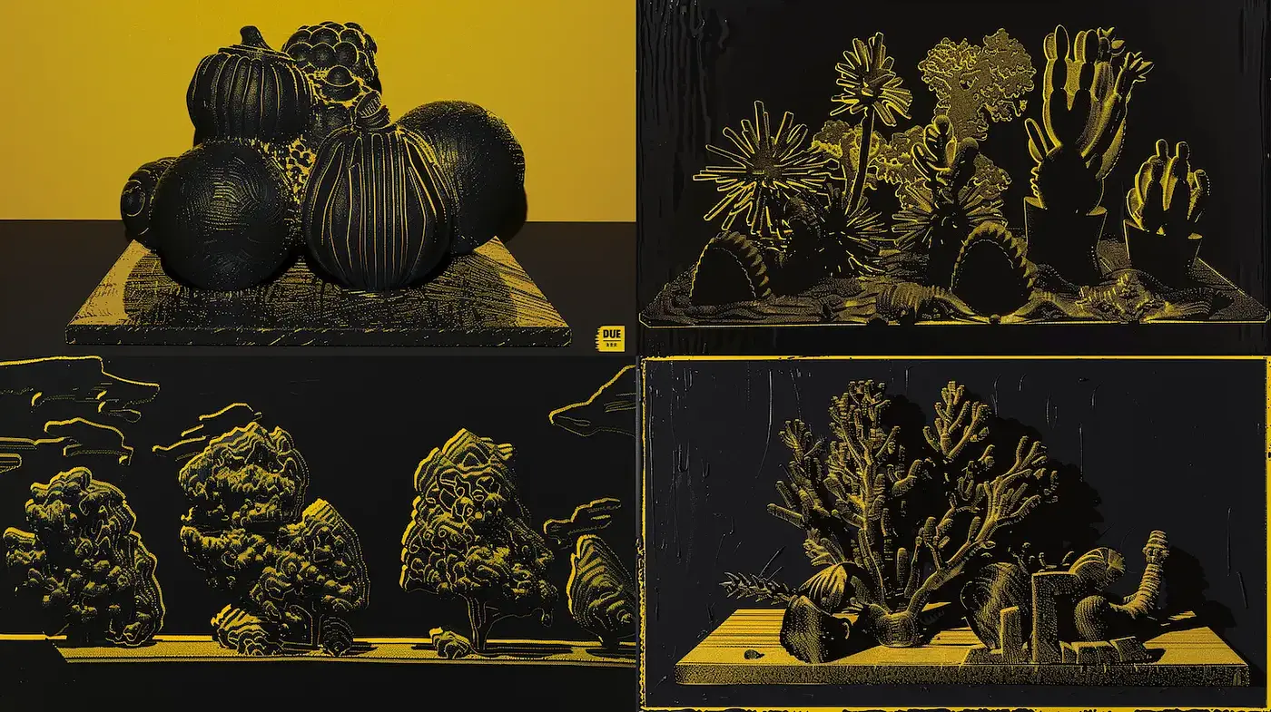 Textured Surrealism with a Monochromatic Palette - Midjourney sref style