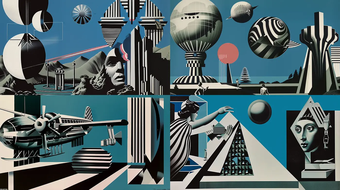 Futuristic Retro Contrasts with a Touch of Surrealism - Midjourney sref style