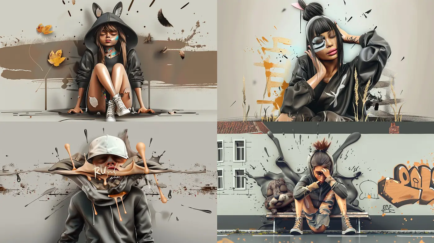 Splattered Elegance: A Fusion of Street Art and Fashion in Earthy Tones - Midjourney sref style