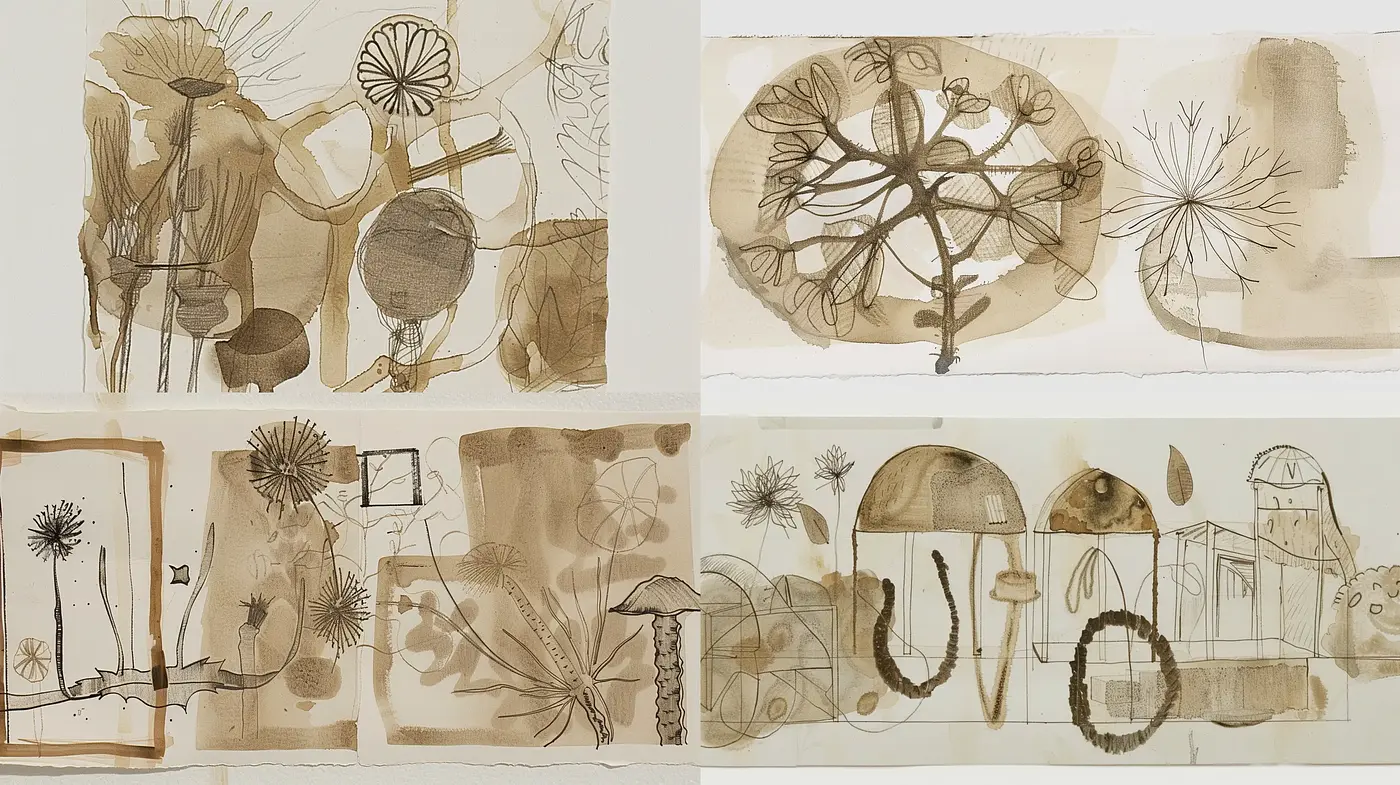 Sepia-Toned Abstract Expressionism with Elemental Forms - Midjourney sref style